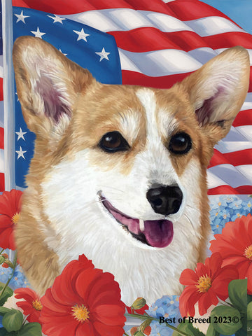 Corgi Pembroke Welsh Fawn/White - Best of Breed  Patriotic I All-American Outdoor House and Garden Flag