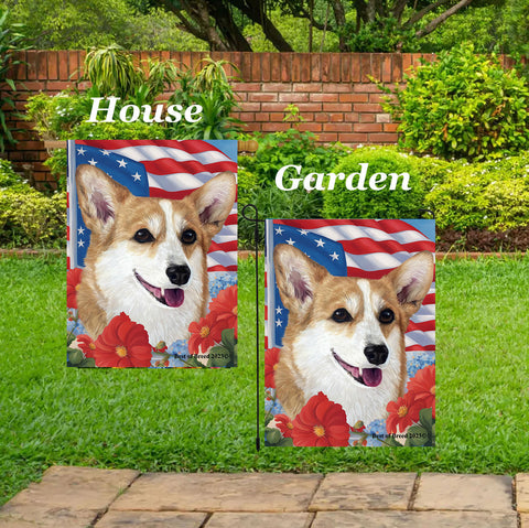 Corgi Pembroke Welsh Fawn/White - Best of Breed  Patriotic I All-American Outdoor House and Garden Flag
