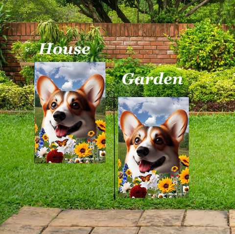 Corgi Pembroke Welsh Red/White - Best of Breed  Summer Fields Outdoor House and Garden Flag