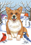 Corgi Pembroke Welsh  - Best of Breed Tomoyo Pitcher Winter Snowman Garden Flag 12" x 17"