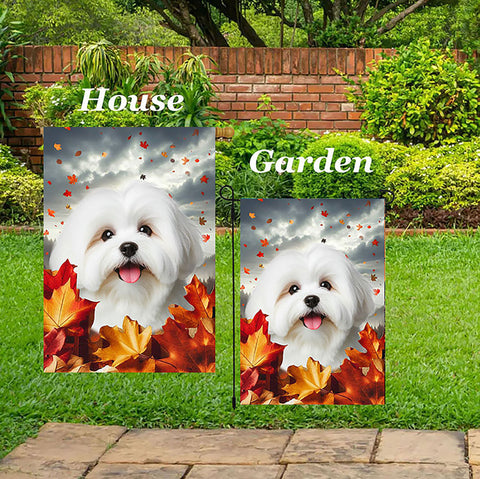 Coton De Tulear - Best of Breed  Fall Leaves Outdoor House and Garden Flag