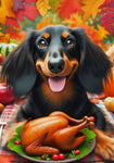 Dachshund Black/Tan Longhair - Best of Breed DCR Thanksgiving Outdoor House and Garden Flag