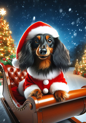 Dachshund Black/Tan Longhair - Best of Breed DCR Christmas Outdoor House and Garden Flag