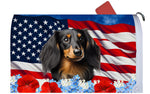 Dachshund  B/T Longhair - Best of Breed Patriotic Mailbox Cover Hi-Grade Vinyl 6" x 19"