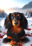 Dachshund Black/Tan Longhair - Best of Breed DCR Winter Berries Outdoor House and Garden Flag