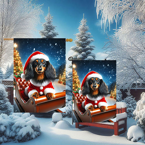 Dachshund Black/Tan Longhair - Best of Breed DCR Christmas Outdoor House and Garden Flag