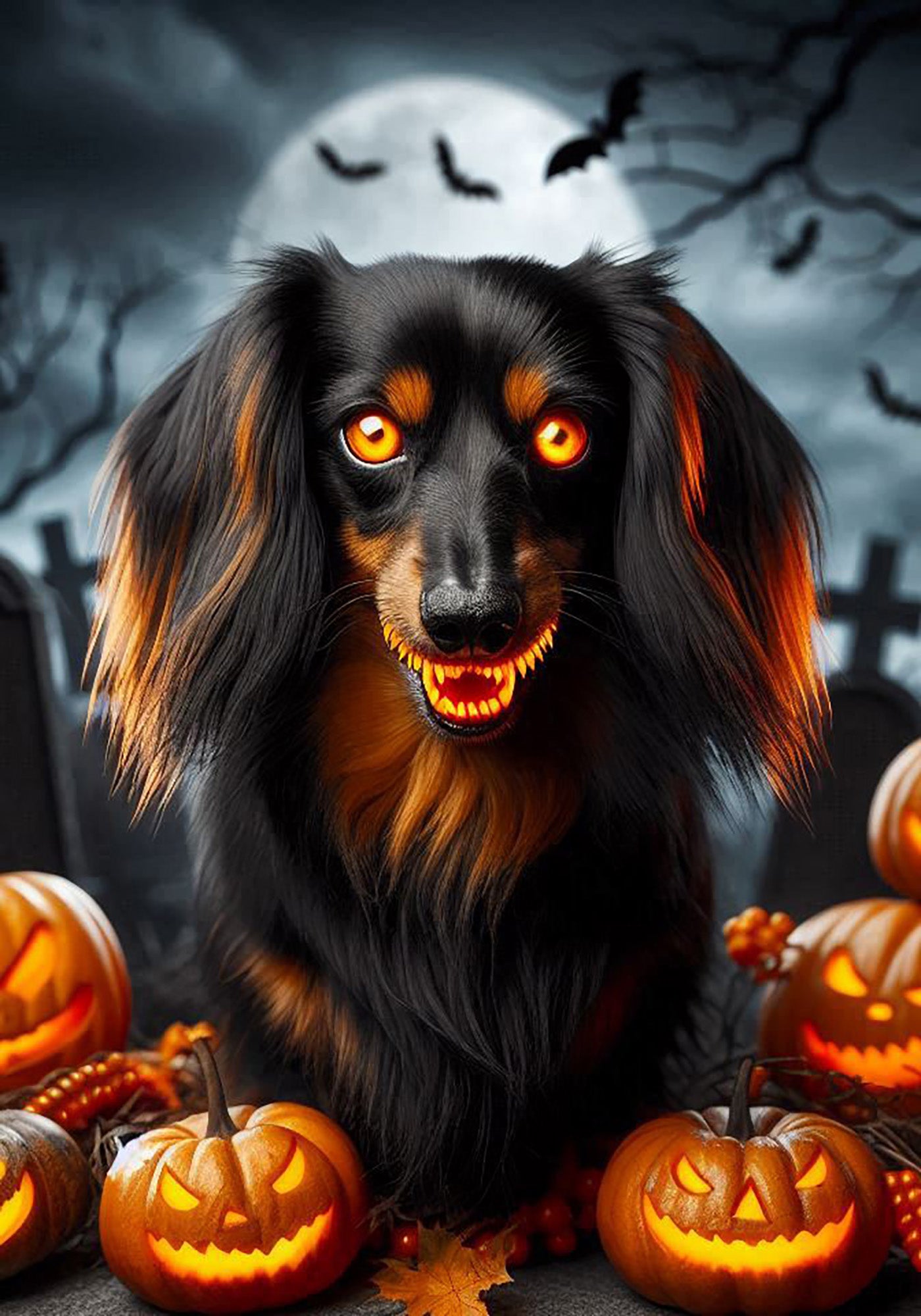 Dachshund Black/Tan Longhair - Best of Breed DCR Halloween Outdoor Hou