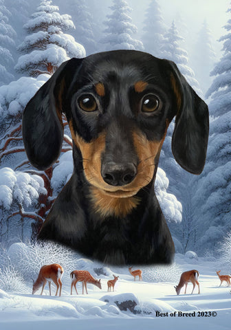 Dachshund Black/Tan - Best of Breed  Winter Wonderland Outdoor House and Garden Flag