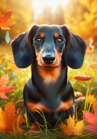 Dachshund Black/Tan Smooth - Best of Breed DCR Falling Leaves Outdoor Flag