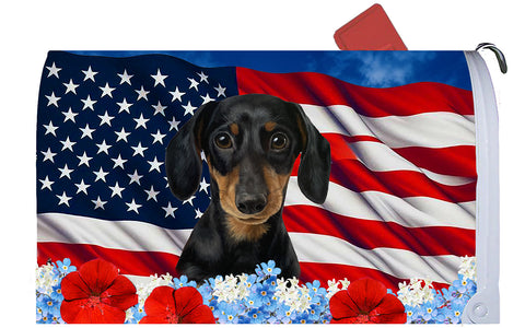 Dachshund Black/Tan - Best of Breed Patriotic Mailbox Cover Hi-Grade Vinyl 6" x 19"