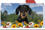 Dachshund Black/Tan - Best of Breed Summer Flowers Mailbox Cover Hi-Grade Vinyl 6" x 19"