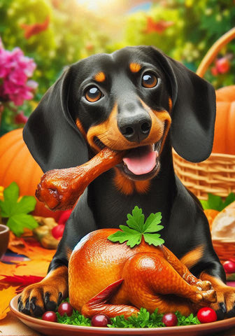 Dachshund Black/Tan Smooth - Best of Breed DCR Thanksgiving Outdoor House and Garden Flag