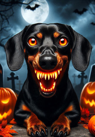 Dachshund Black/Tan Smooth - Best of Breed DCR Halloween Outdoor House and Garden Flag