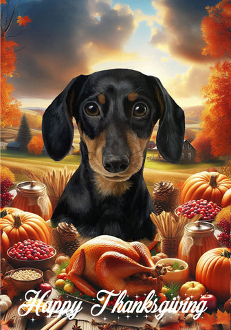 Dachshund Black/Tan - Best of Breed  Thanksgiving Outdoor House and Garden Flag