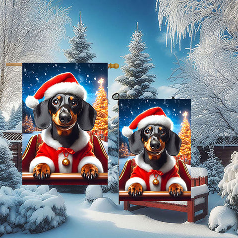 Dachshund Black/Tan Smooth - Best of Breed DCR Christmas Outdoor House and Garden Flag