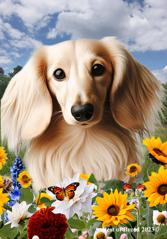 Dachshund Cream Longhaired - Best of Breed  Summer Fields Outdoor House and Garden Flag