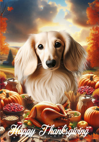 Dachshund Cream Longhaired - Best of Breed  Thanksgiving Outdoor House and Garden Flag