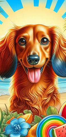 Dachshund Longhair Red -  Best of Breed DCR 100% Poly Velour Micro Fiber Beach Towel Quick Dry 30" x 60"