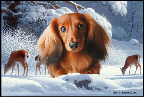 Dachshund  Red Longhaired - Best of Breed Winter Wonderland Floor Mat Tufted Loop 18" x 27"