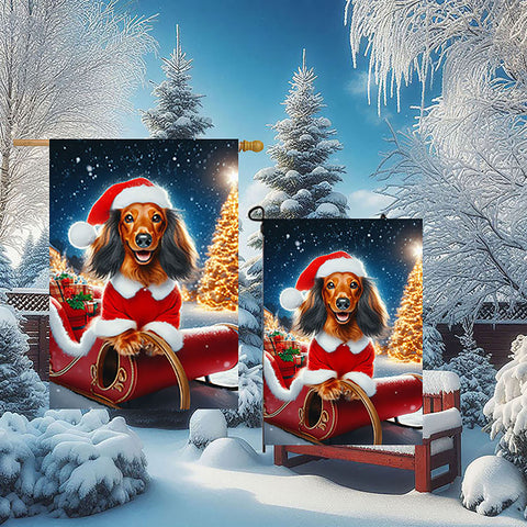Dachshund Longhaired Red - Best of Breed DCR Christmas Outdoor House and Garden Flag