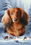 Dachshund  Red Longhaired - Best of Breed  Winter Wonderland Outdoor House and Garden Flag