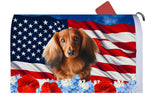 Dachshund  Red Longhaired - Best of Breed Patriotic Mailbox Cover Hi-Grade Vinyl 6" x 19"