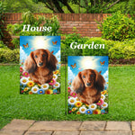 Dachshund  Red Longhaired - Best of Breed  Summer Butterflies Outdoor House and Garden Flag