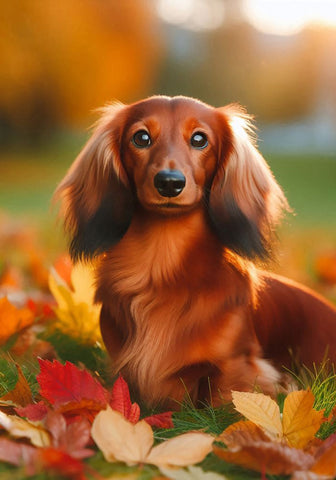 Dachshund Longhaired Red - Best of Breed DCR Falling Leaves Outdoor Flag