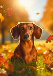 Dachshund Red  Smooth - Best of Breed DCR Falling Leaves Outdoor Flag