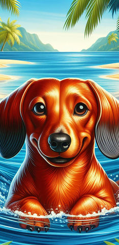 Dachshund Red -  Best of Breed DCR 100% Poly Velour Micro Fiber Beach Towel Quick Dry 30" x 60"