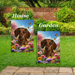 Dachshund Red Smooth - Best of Breed  Spring Butterflies Outdoor House and Garden Flag