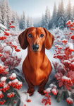 Dachshund Red  Smooth - Best of Breed DCR Winter Berries Outdoor House and Garden Flag