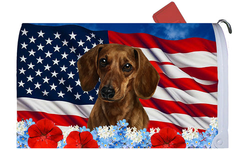 Dachshund Red Smooth - Best of Breed Patriotic Mailbox Cover Hi-Grade Vinyl 6" x 19"