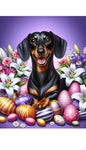 Dachshund Black/Tan Smooth - Best of Breed DCR Easter Holiday    Outdoor House and Garden Flag