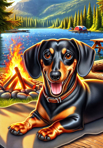 Dachshund Black/Tan Smooth - Best of Breed DCR Summer Camping   Outdoor House and Garden Flag