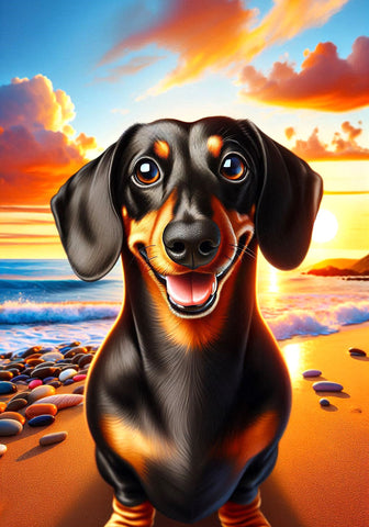 Dachshund Black/Tan Smooth - Best of Breed DCR Summer Sunset Outdoor House and Garden Flag