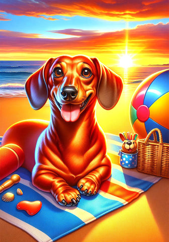 Dachshund Red  Smooth - Best of Breed DCR Summer Sunset Outdoor House and Garden Flag