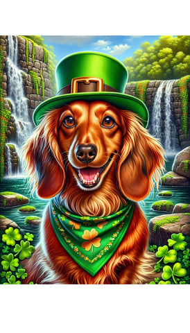 Dachshund Longhaired Red - Best of Breed DCR Saint Patricks Day Day Outdoor House and Garden Flag