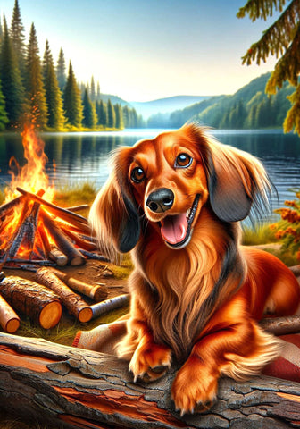 Dachshund Longhaired Red - Best of Breed DCR Summer Camping   Outdoor House and Garden Flag