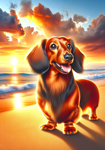 Dachshund Longhaired Red - Best of Breed DCR Summer Sunset Outdoor House and Garden Flag