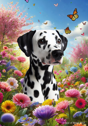 Dalmatian Black/White - Best of Breed  Spring Butterflies Outdoor House and Garden Flag