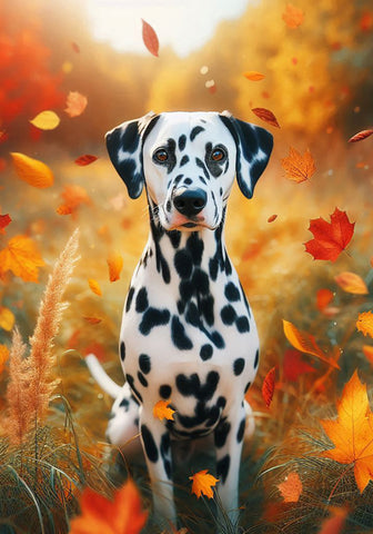 Dalmatian Black and White - Best of Breed DCR Falling Leaves Outdoor Flag