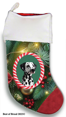 Dalmatian Black/White - Best of Breed  Christmas Stocking 13.5"  Red Gaming Cloth with Red Lining ,Plush White Cuff