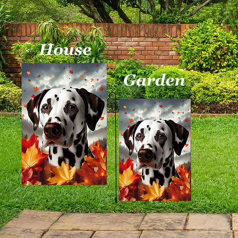 Dalmatian Liver/White- Best of Breed  Fall Leaves Outdoor House and Garden Flag