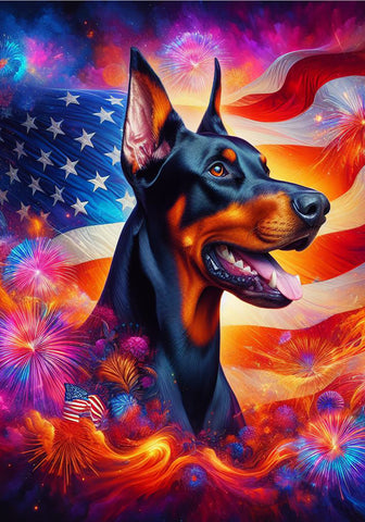 Doberman Black and Tan - Best of Breed DCR July 4 Outdoor Flag