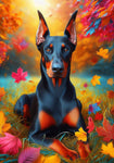 Doberman Black and Tan - Best of Breed DCR Falling Leaves Outdoor Flag