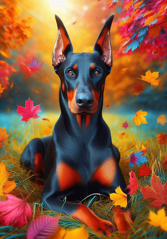 Doberman Black and Tan - Best of Breed DCR Falling Leaves Outdoor Flag