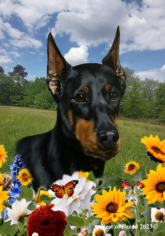 Doberman Black/Tan  Cropped - Best of Breed  Summer Fields Outdoor House and Garden Flag