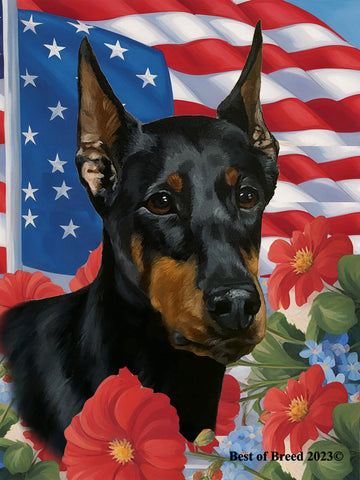 Doberman Black/Tan  Cropped - Best of Breed  Patriotic I All-American Outdoor House and Garden Flag