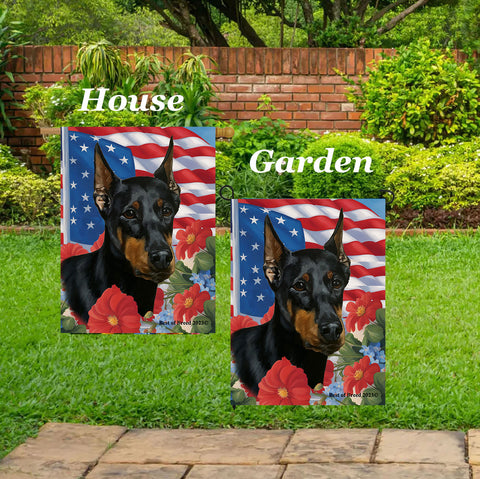 Doberman Black/Tan  Cropped - Best of Breed  Patriotic I All-American Outdoor House and Garden Flag